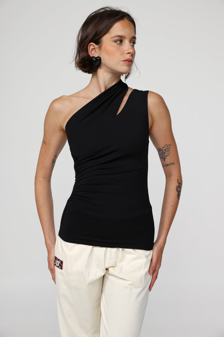 Fade Black One Shoulder Top