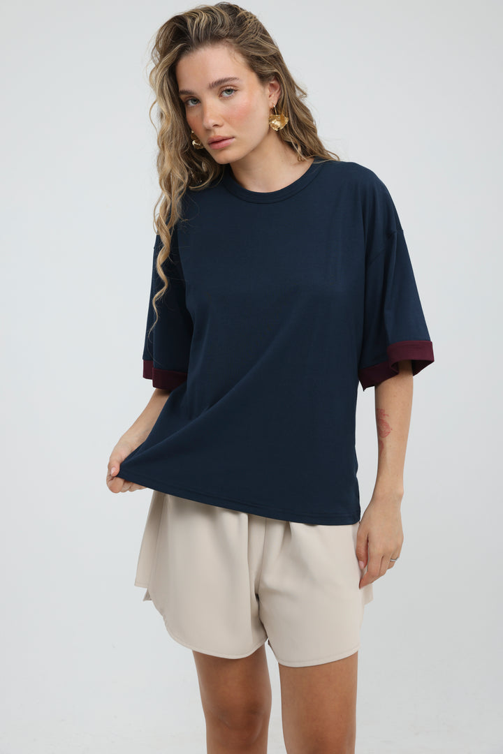 Rock Contrast Navy T-Shirt