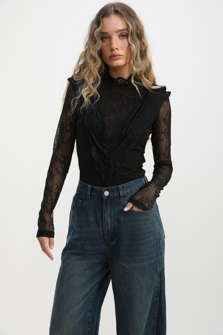 Layered Black Lace Blouse חולצת תחרה שחורה