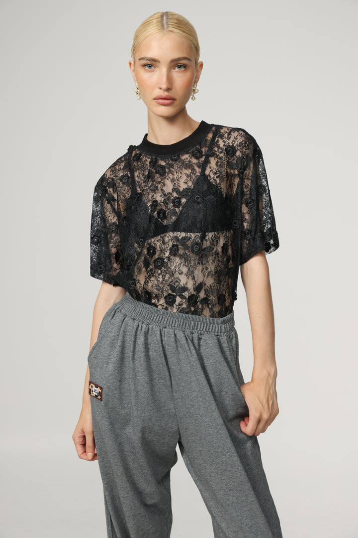 Cal Black Lace T-Shirt