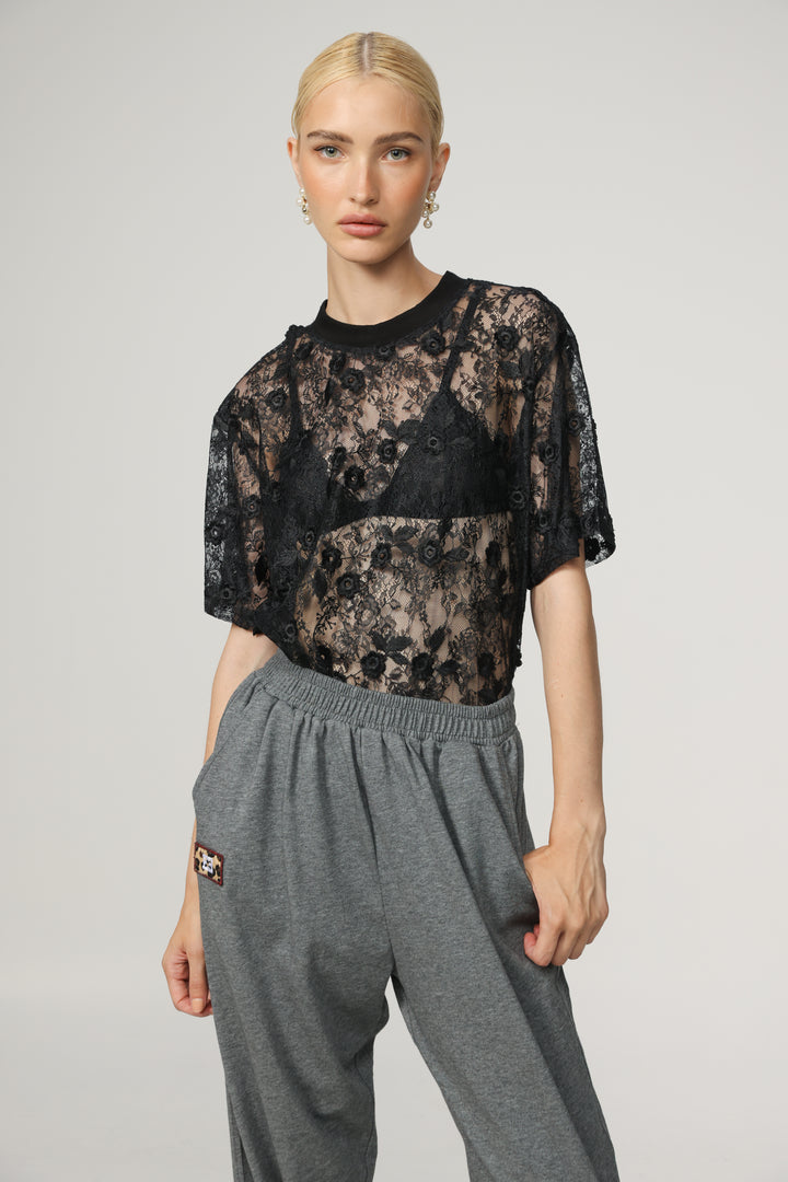 Cal Black Lace T-Shirt