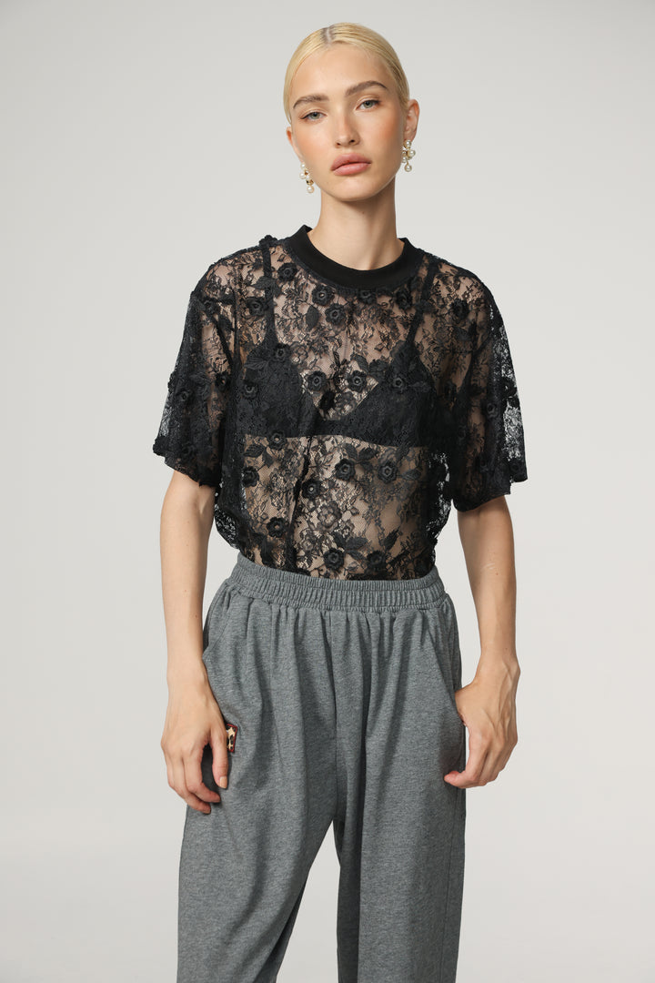 Cal Black Lace T-Shirt
