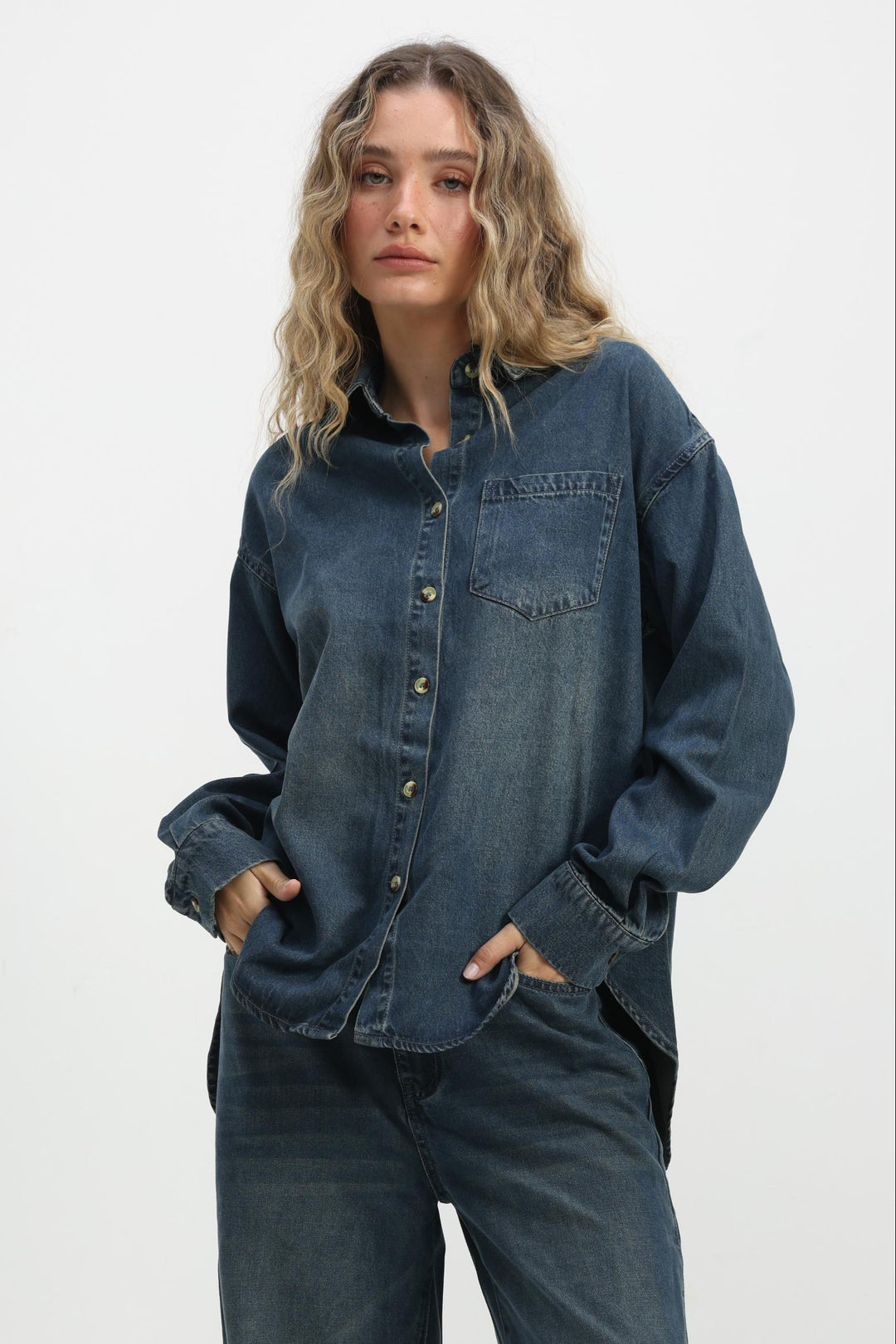 Honey Dark Blue Denim Shirt
