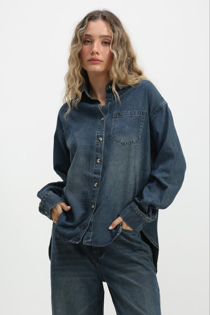 Honey Dark Blue Denim Shirt