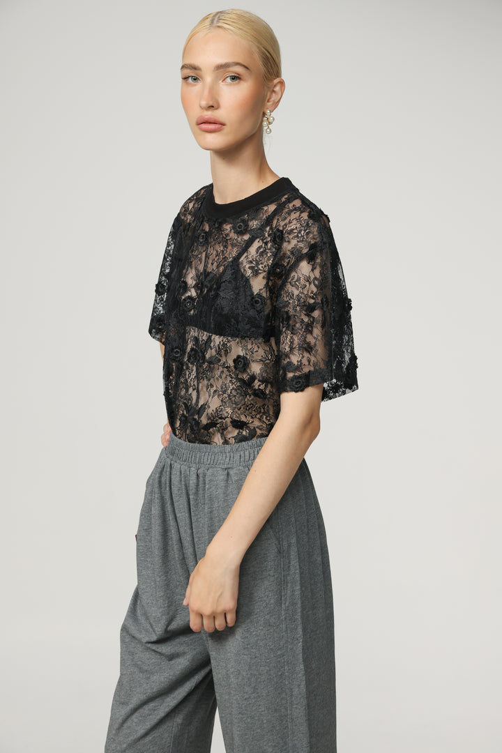 Cal Black Lace T-Shirt