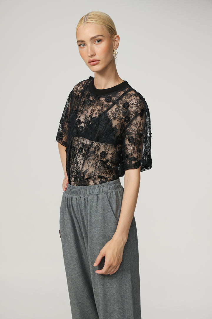 Cal Black Lace T-Shirt