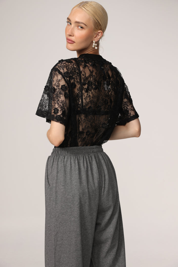 Cal Black Lace T-Shirt