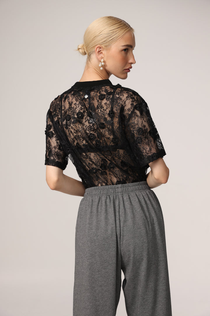 Cal Black Lace T-Shirt