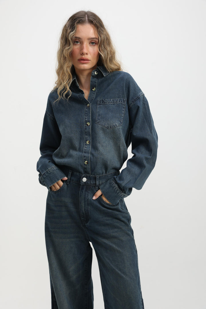 Honey Dark Blue Denim Shirt