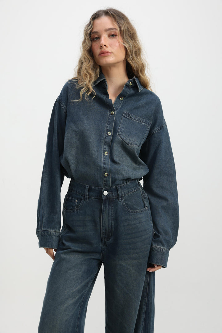 Honey Dark Blue Denim Shirt