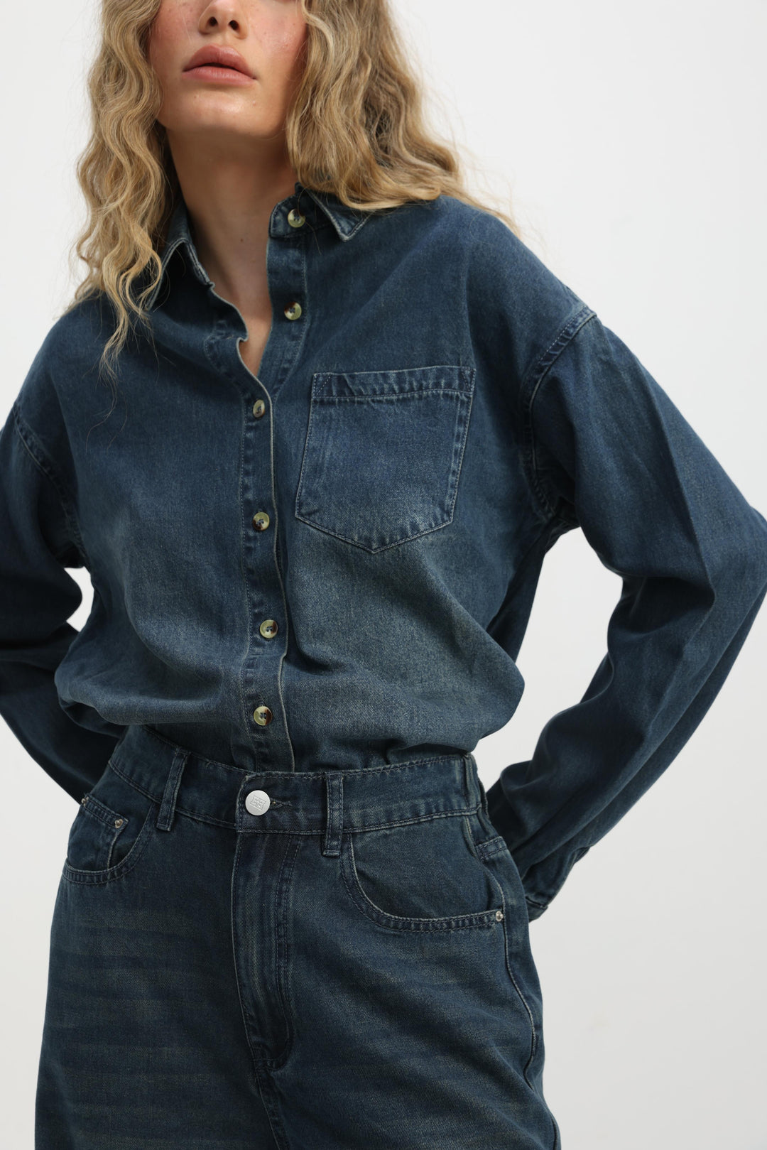 Honey Dark Blue Denim Shirt