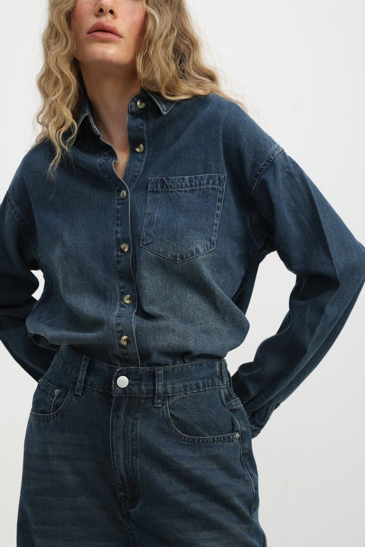 Honey Dark Blue Denim Shirt