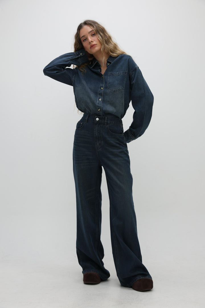 Honey Dark Blue Denim Shirt