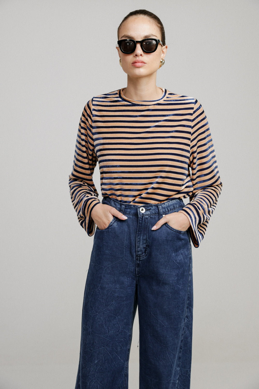 Boyfriend Camel Stripes Velvet Shirt