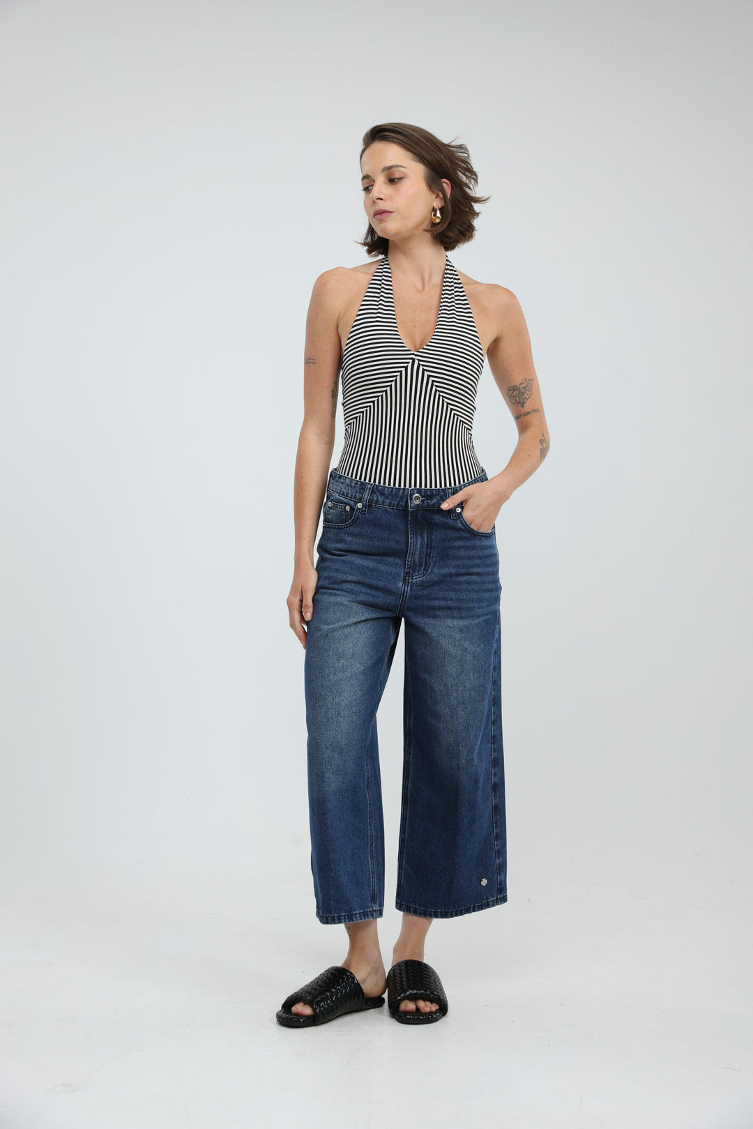 Note Black/White Striped Bodysuit