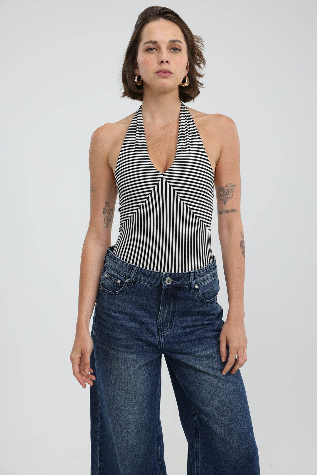 Note Black/White Striped Bodysuit