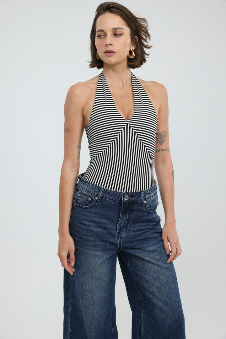 Note Black/White Striped Bodysuit