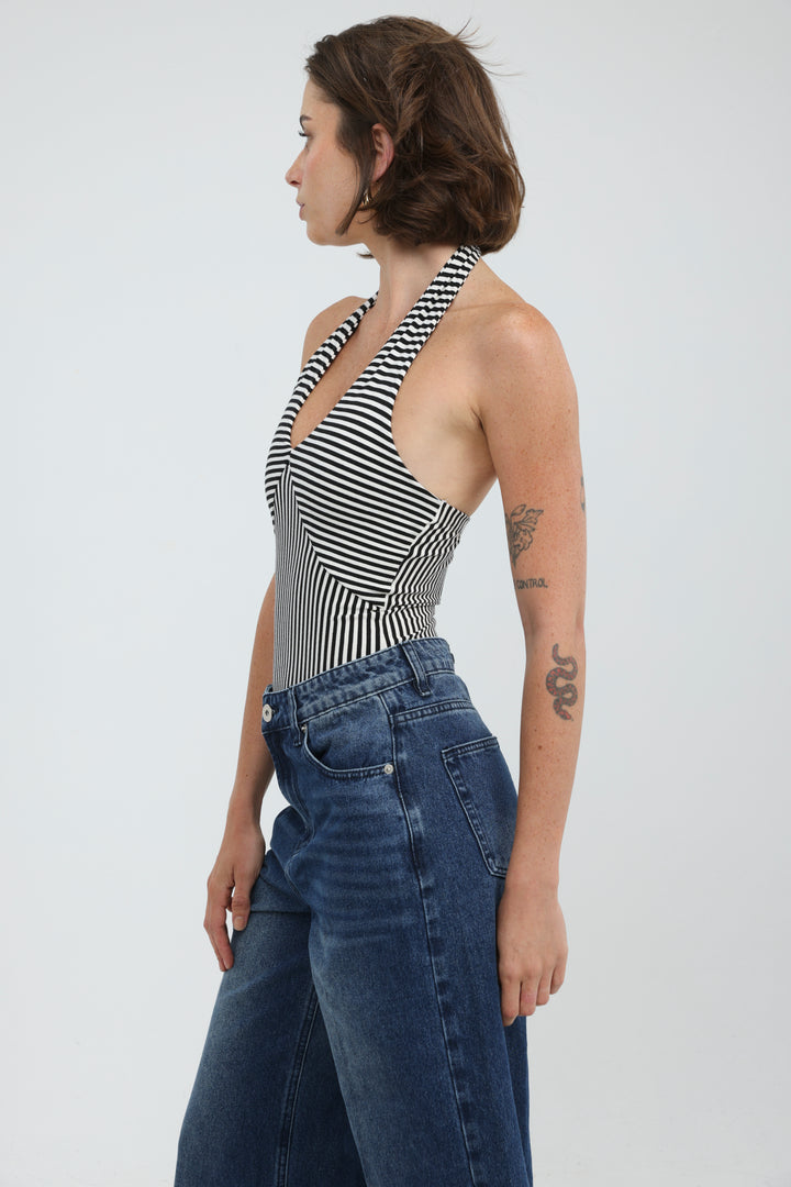 Note Black/White Striped Bodysuit