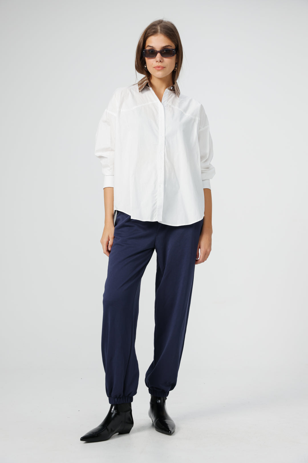 Plaid Collar White Buttoned Shirt