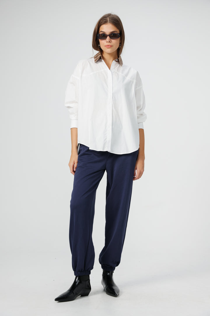 Plaid Collar White Buttoned Shirt