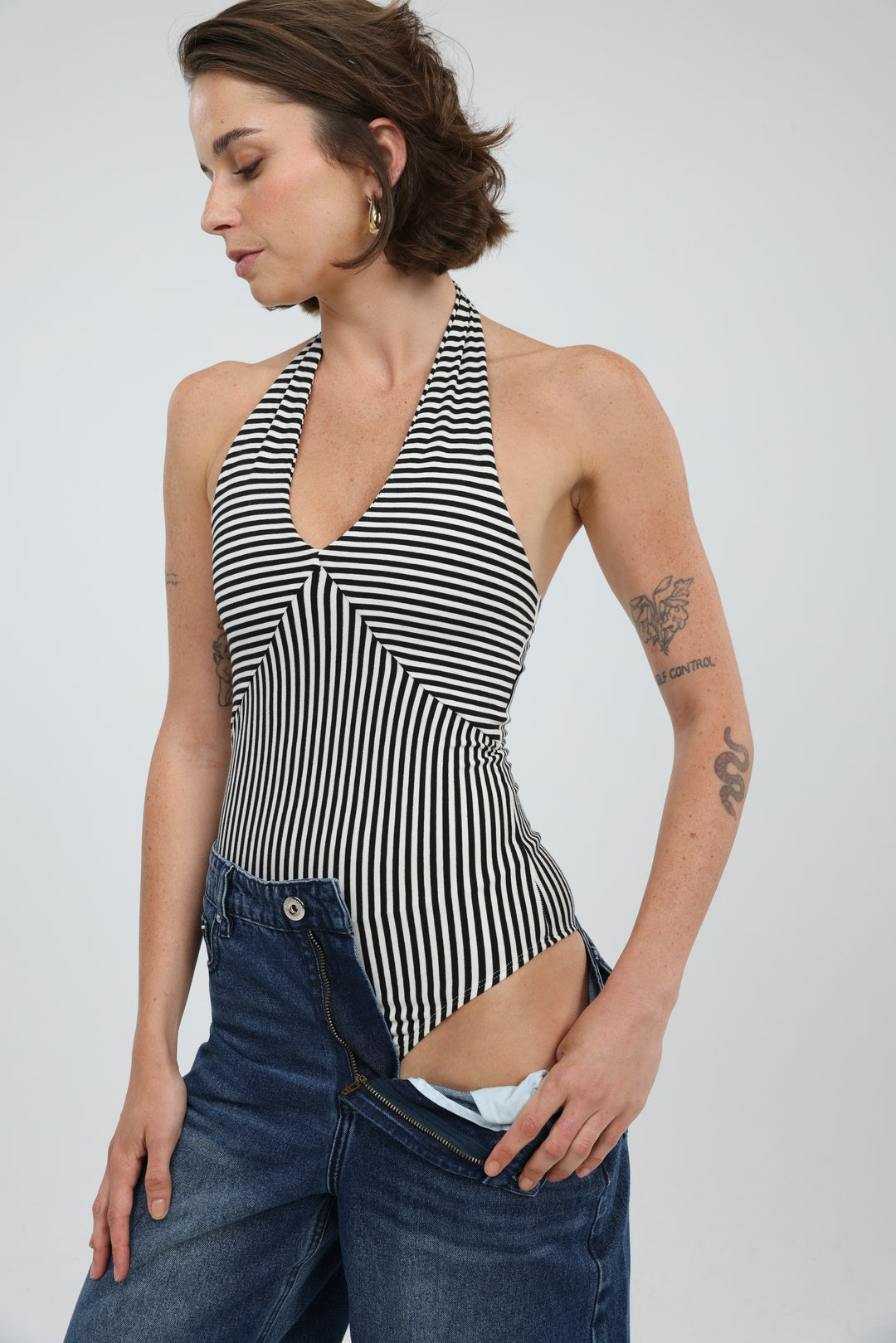 Note Black/White Striped Bodysuit