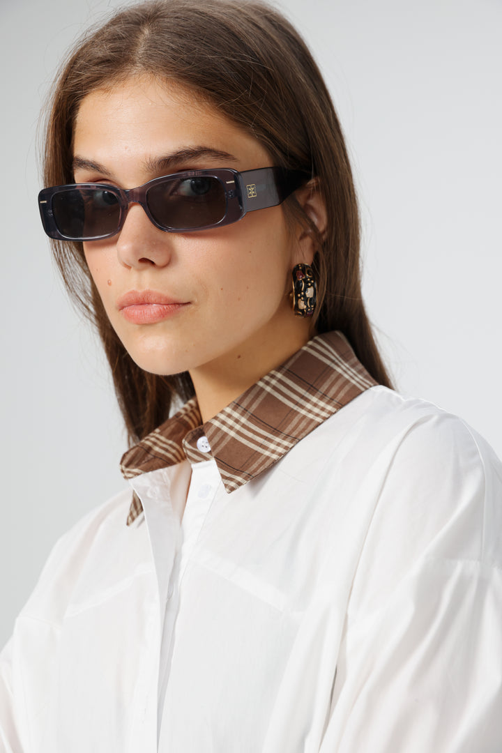 Plaid Collar White Buttoned Shirt