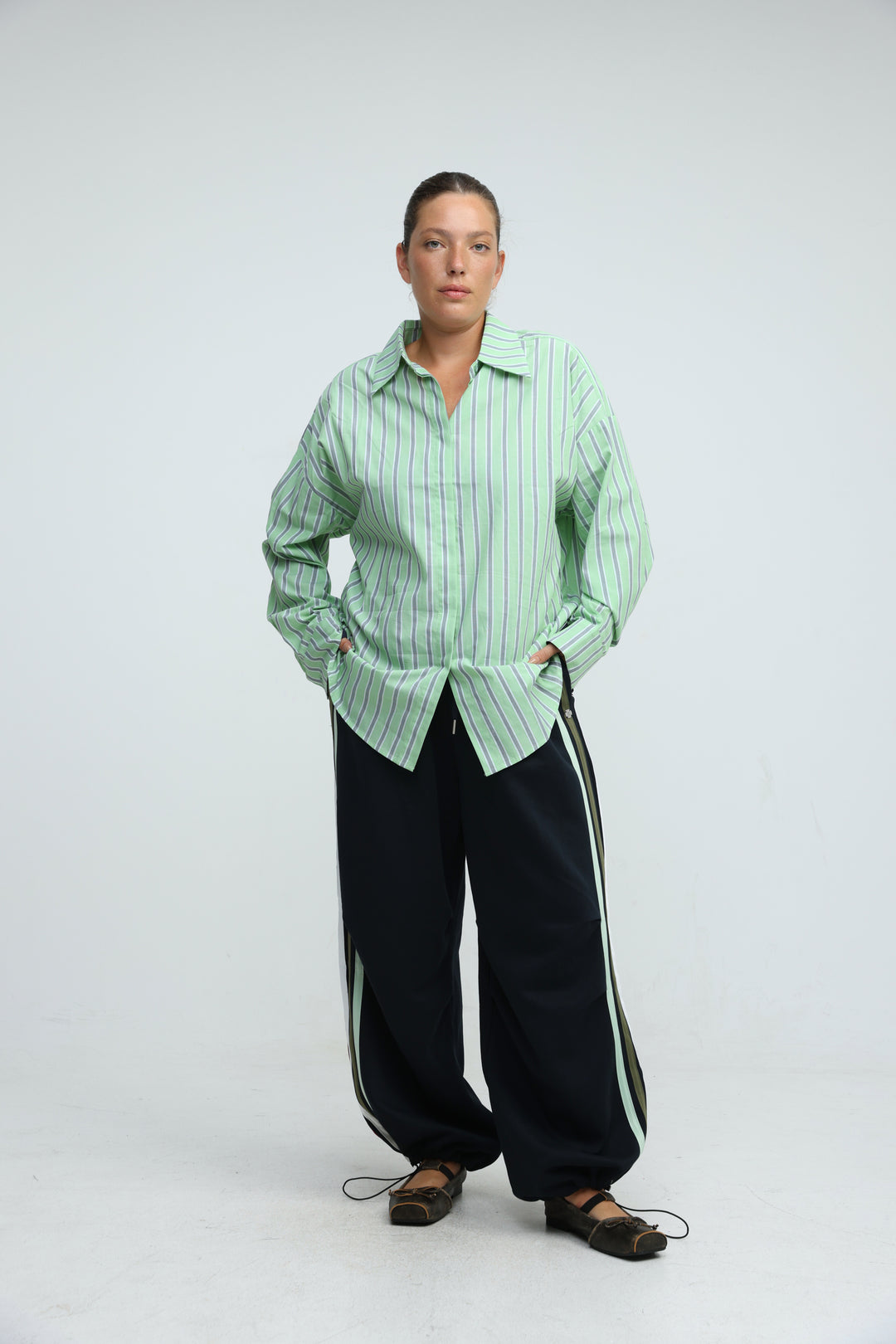 Relaxed Striped Green Buttoned Shirt