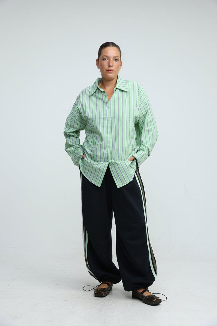 Relaxed Striped Green Buttoned Shirt