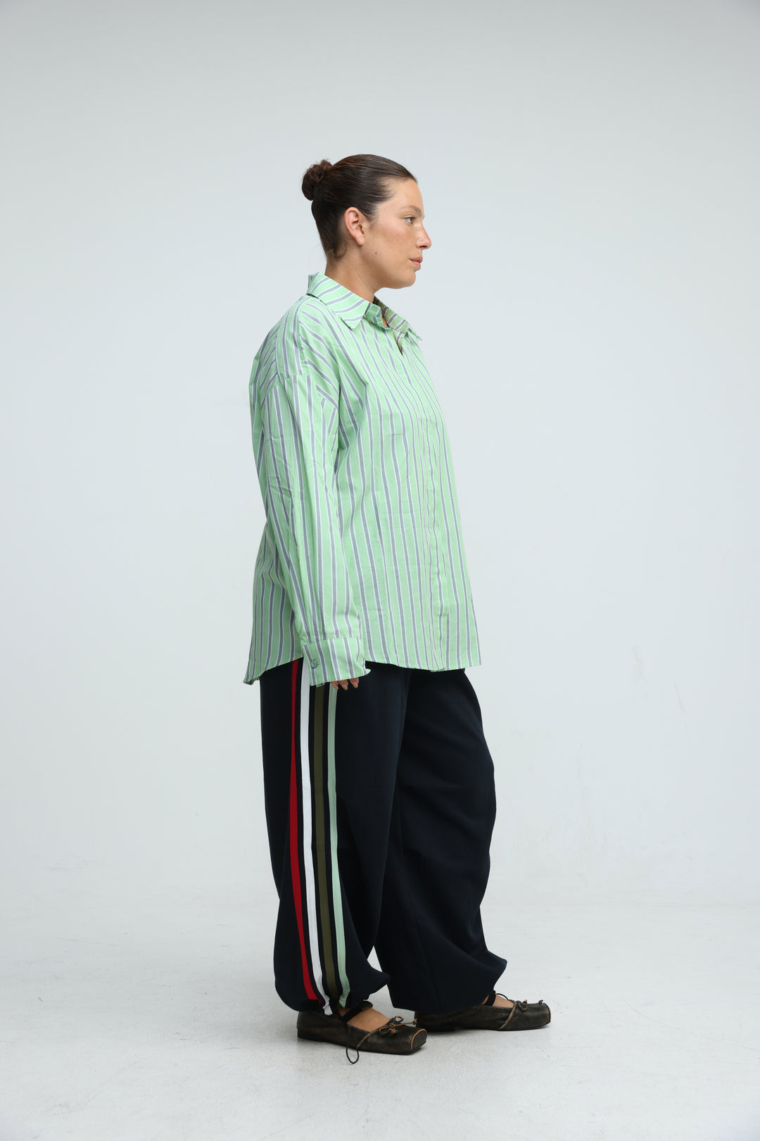 Relaxed Striped Green Buttoned Shirt