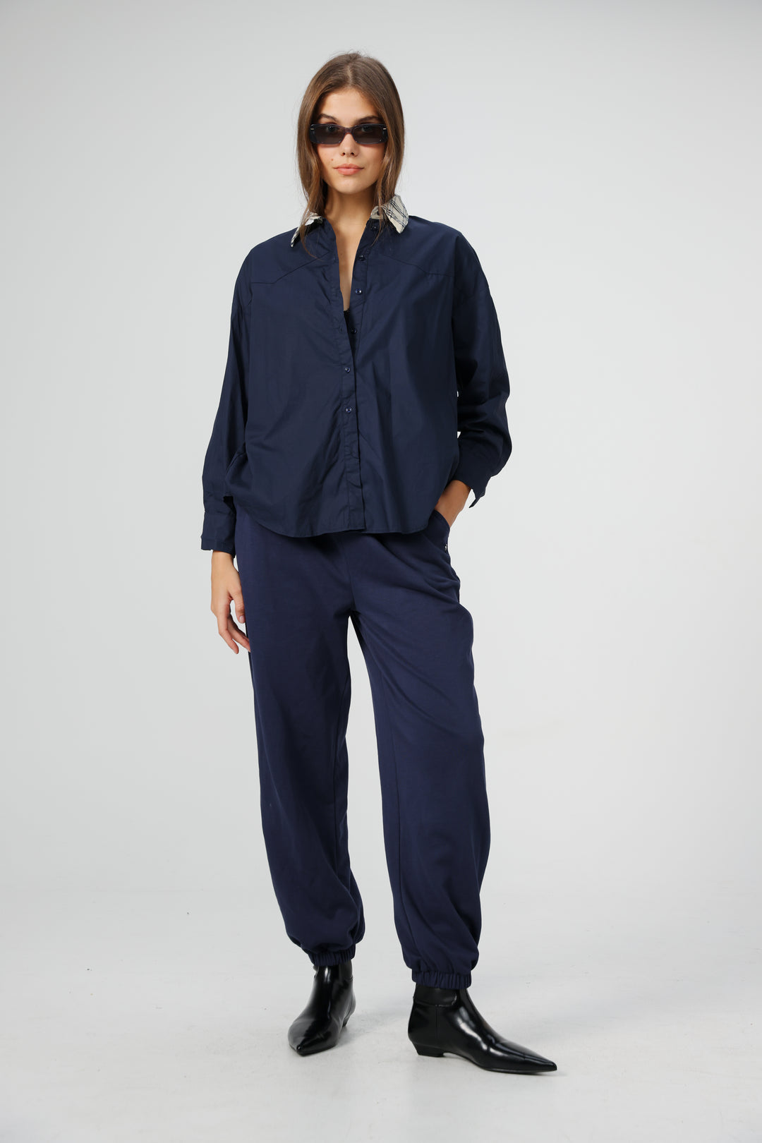 Plaid Collar Navy Buttoned Shirt