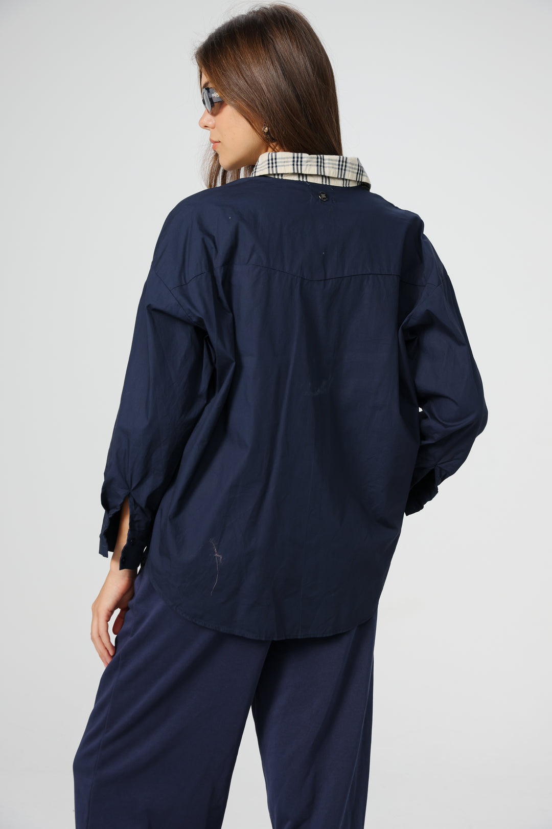 Plaid Collar Navy Buttoned Shirt