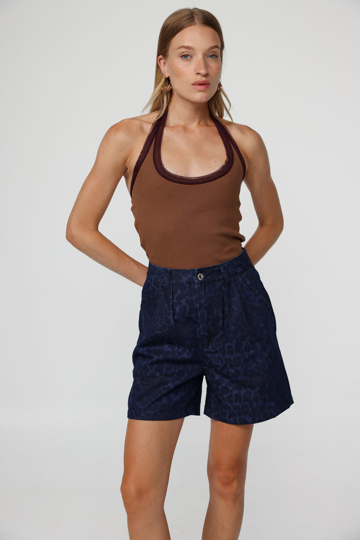 Josefine Blue Leopard Denim Shorts