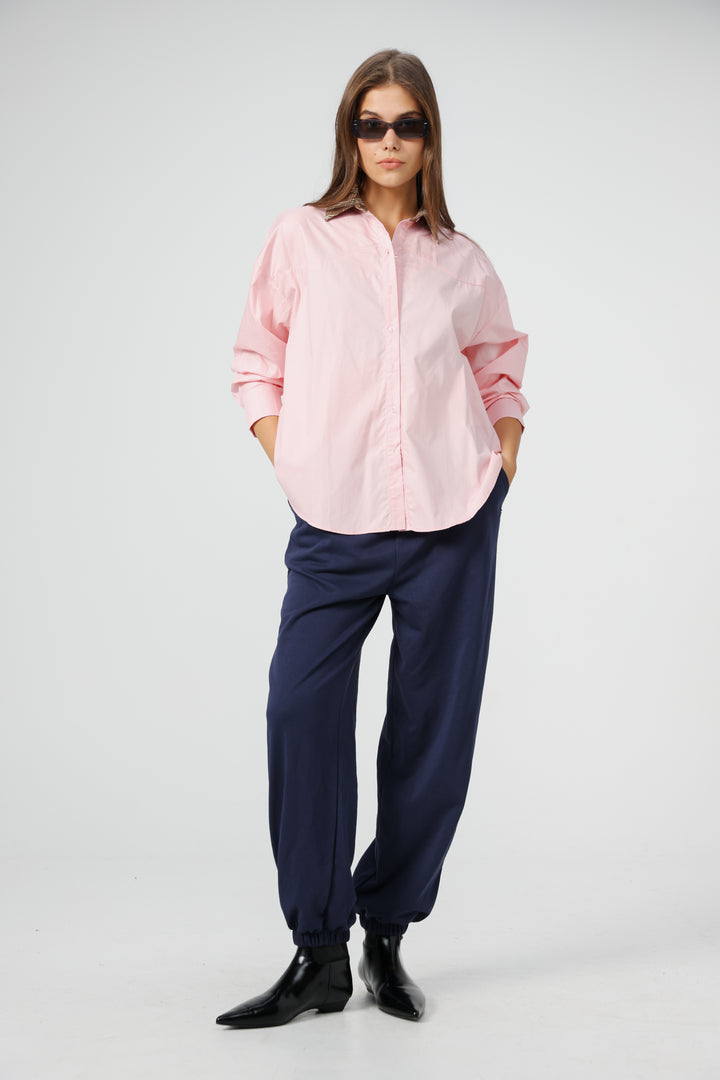 Plaid Collar Pink Buttoned Shirt