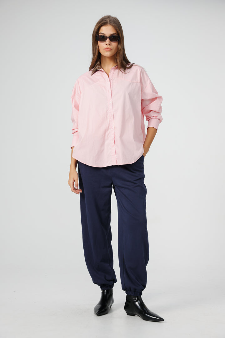 Plaid Collar Pink Buttoned Shirt