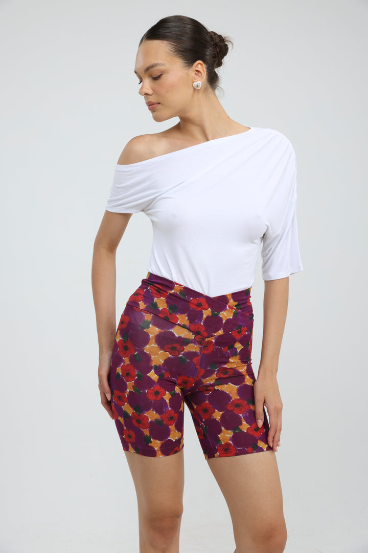 Dani Red Floral Short Leggings