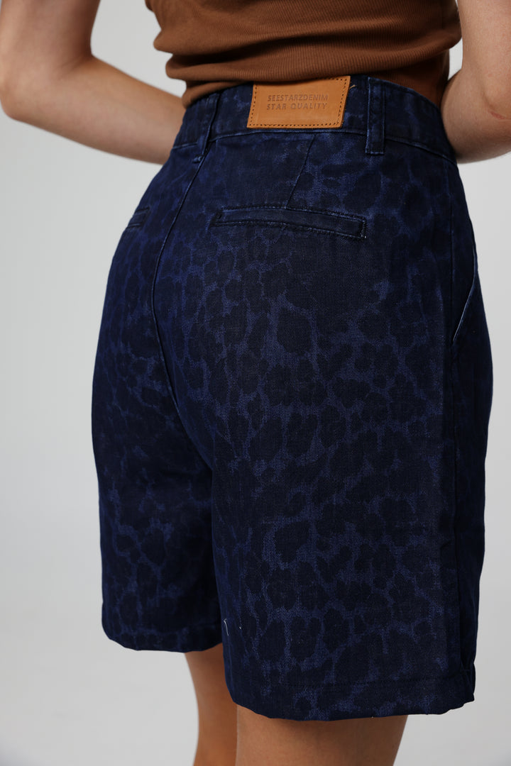 Josefine Blue Leopard Denim Shorts