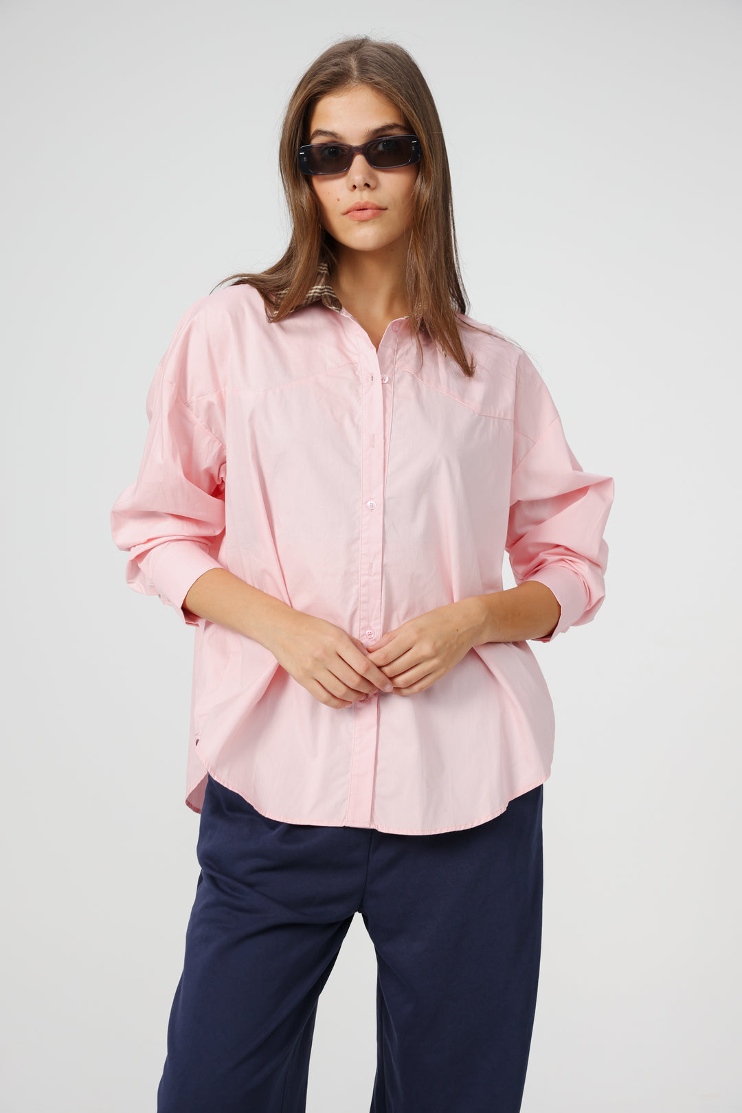 Plaid Collar Pink Buttoned Shirt