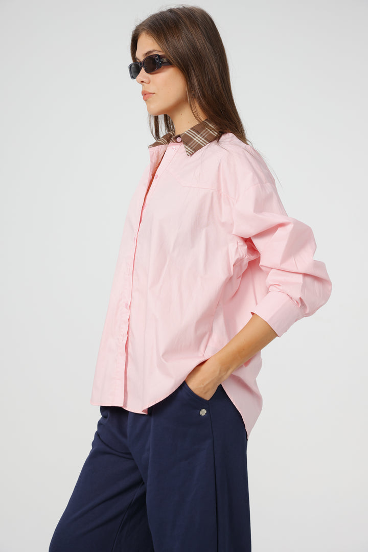 Plaid Collar Pink Buttoned Shirt