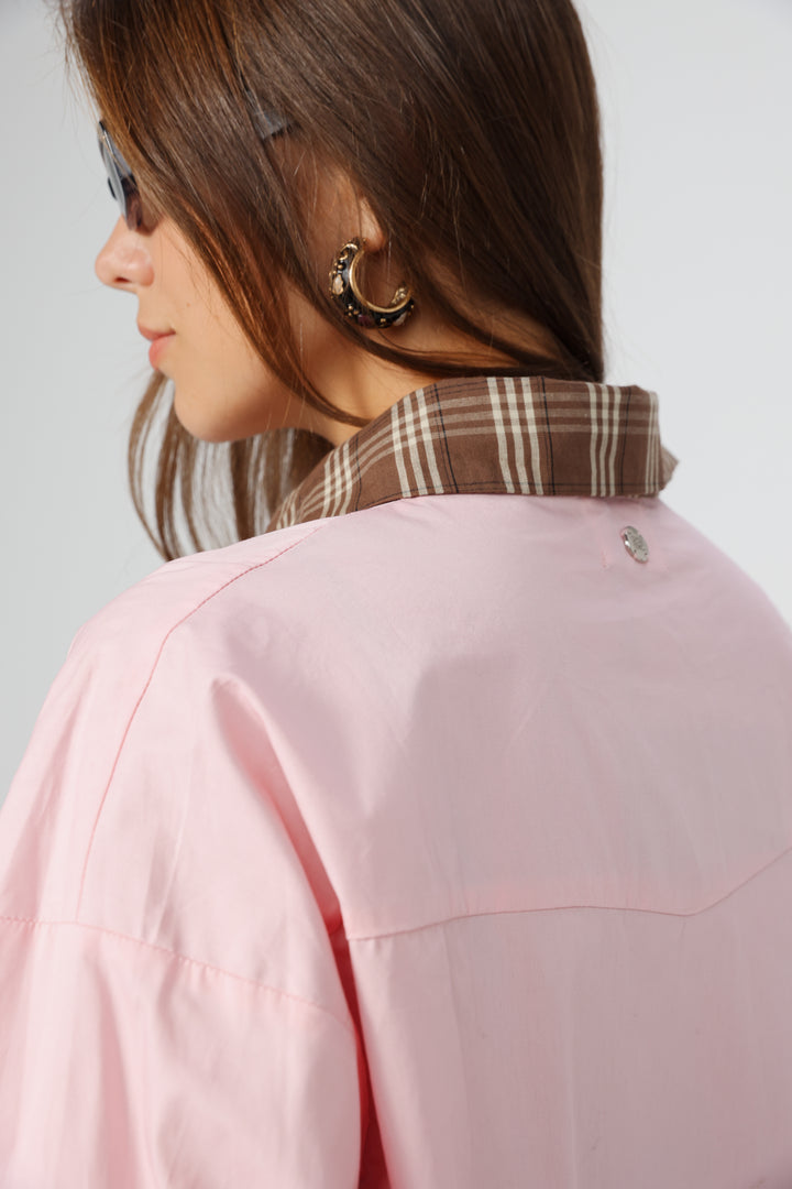 Plaid Collar Pink Buttoned Shirt