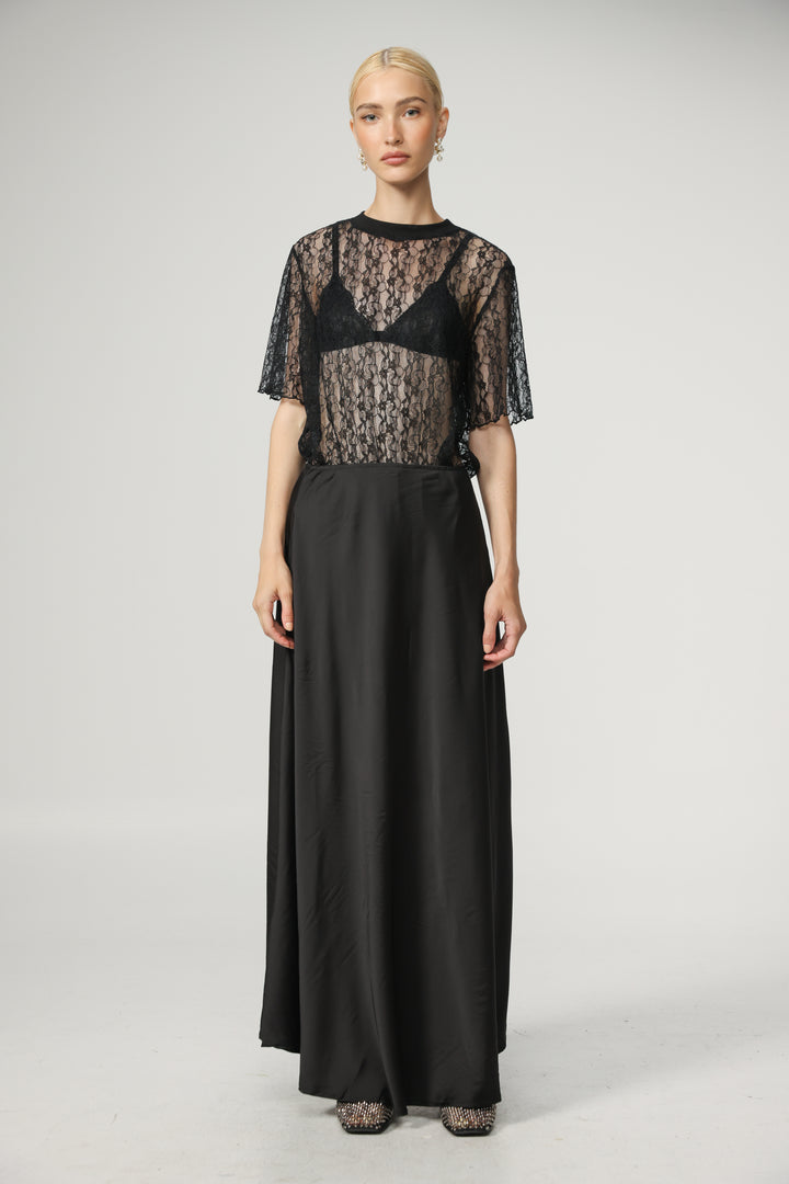 Black Satin Maxi Skirt