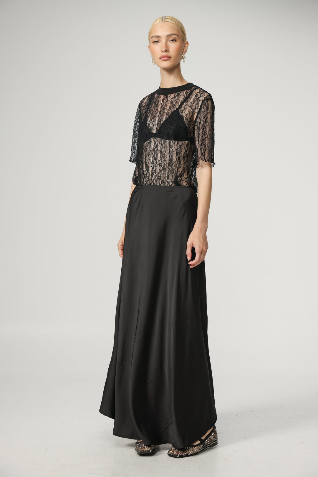 Black Satin Maxi Skirt