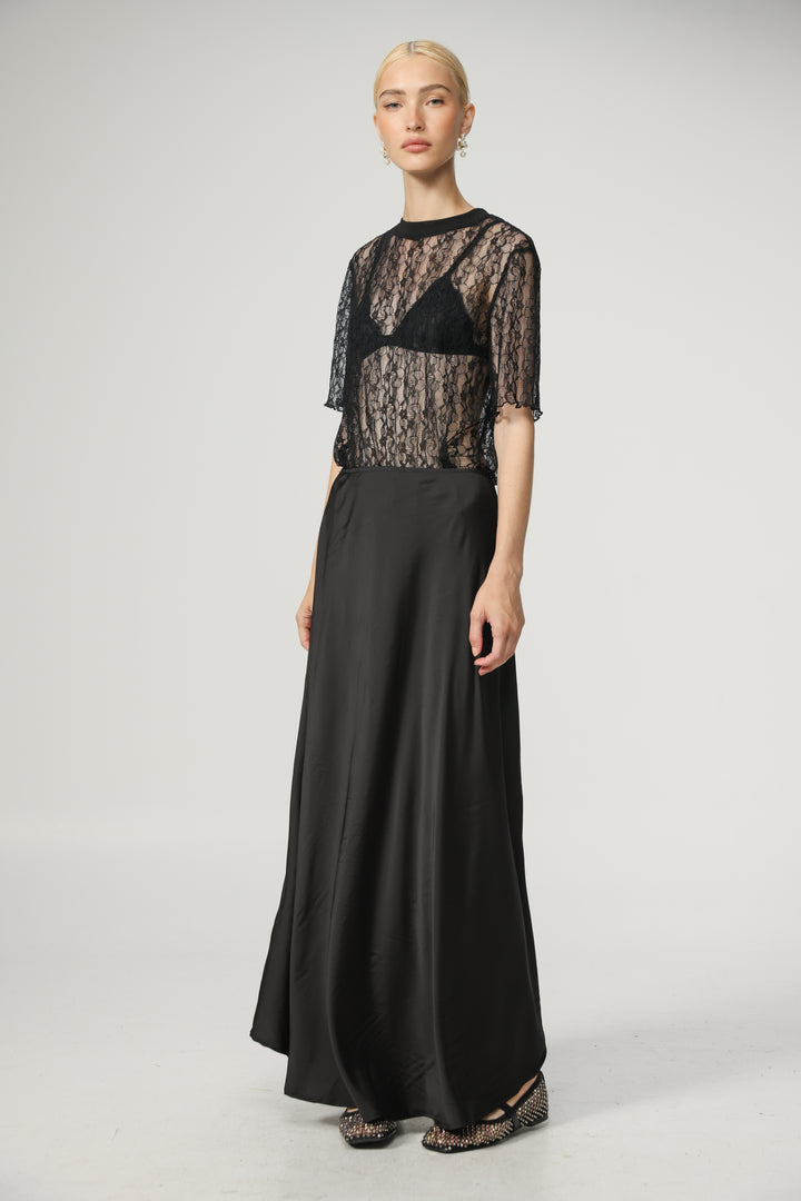 Black Satin Maxi Skirt