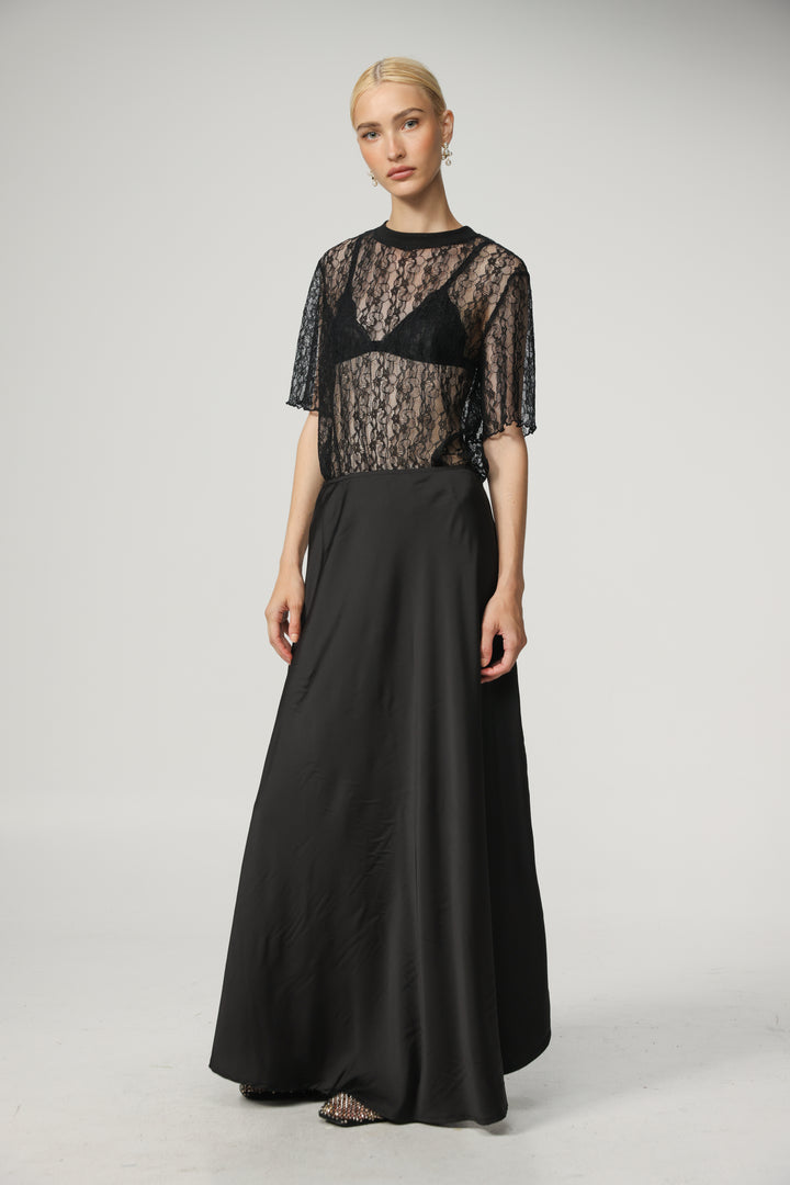 Black Satin Maxi Skirt