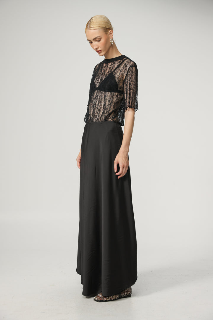 Black Satin Maxi Skirt