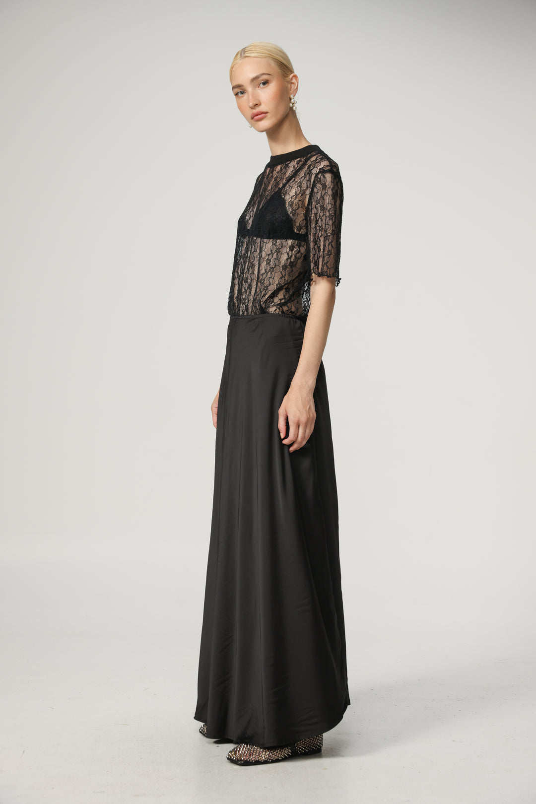 Black Satin Maxi Skirt
