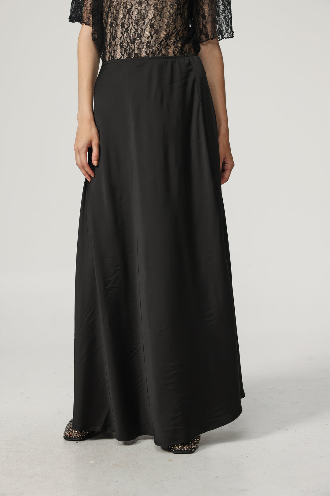 Black Satin Maxi Skirt