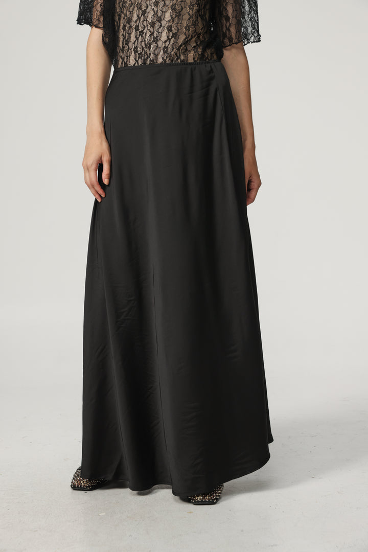 Black Satin Maxi Skirt
