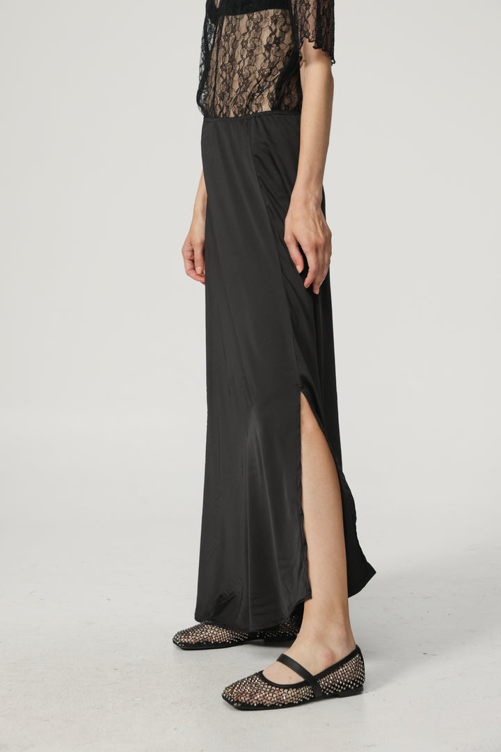 Black Satin Maxi Skirt