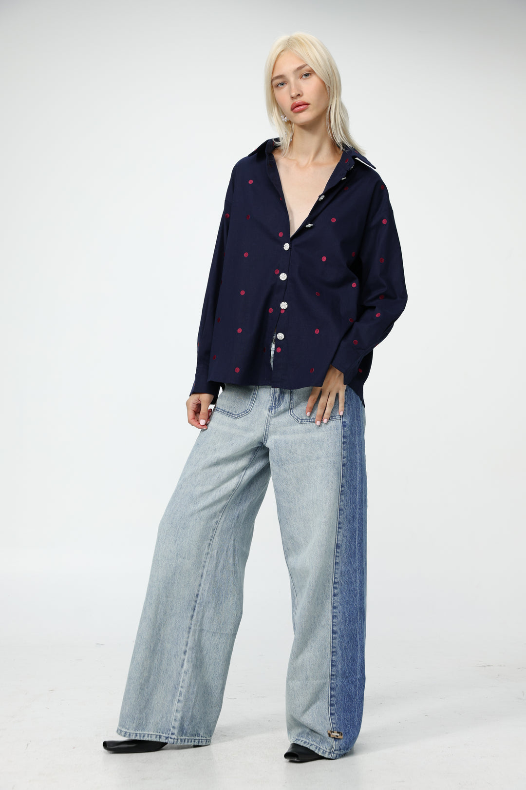 Lipstick Navy Buttoned Shirt