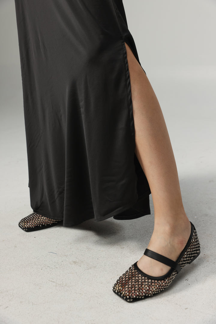 Black Satin Maxi Skirt